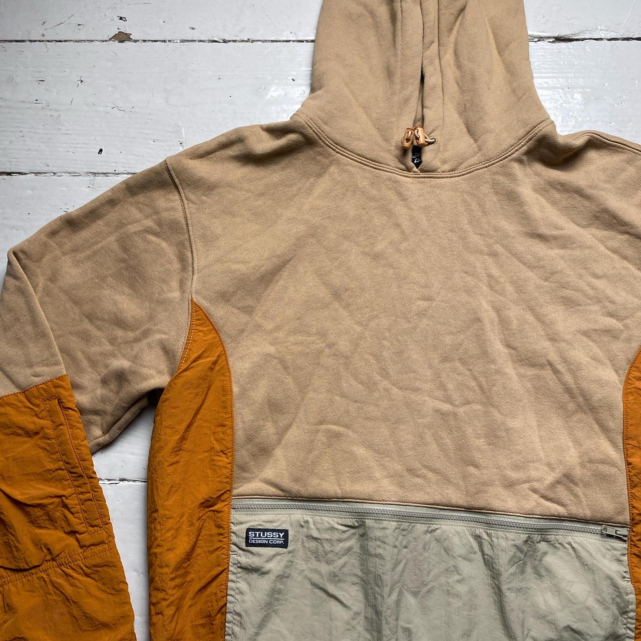 Stussy Tan Sand Brown and Orange Nylon Panelling Hoodie