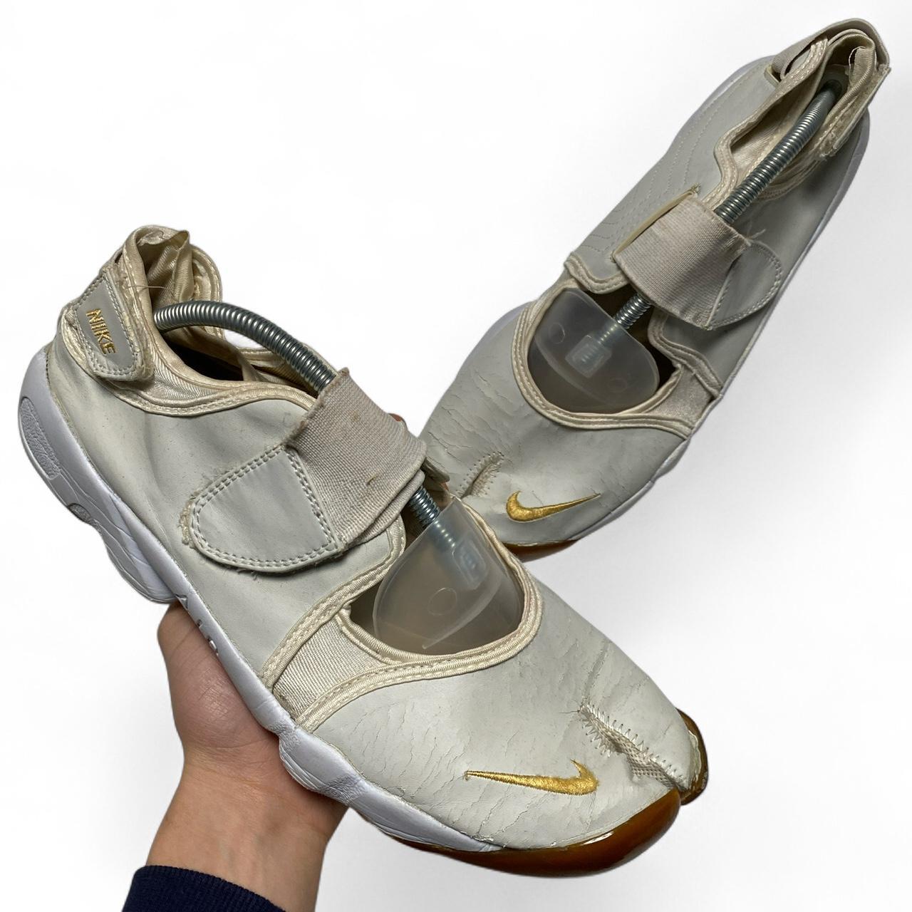 Nike Air Rift White and Gold Gumsole Tabi Split Toe Trainer Slippers ...