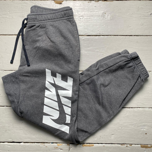 Nike Club Swoosh Spellout Grey and White Joggers