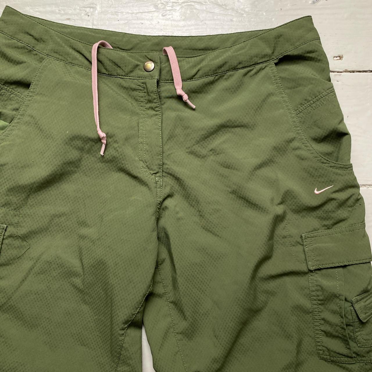 Nike Vintage Khaki Green and Pink Womens Cargo Baggy Combat Trousers