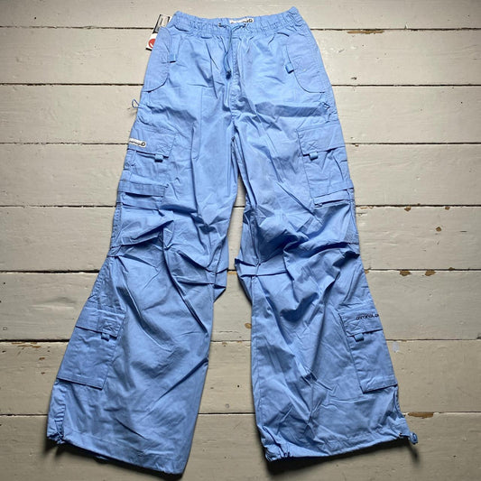 Criminal Damage Baggy Parachute Combat Light Baby Blue Cargo Trousers