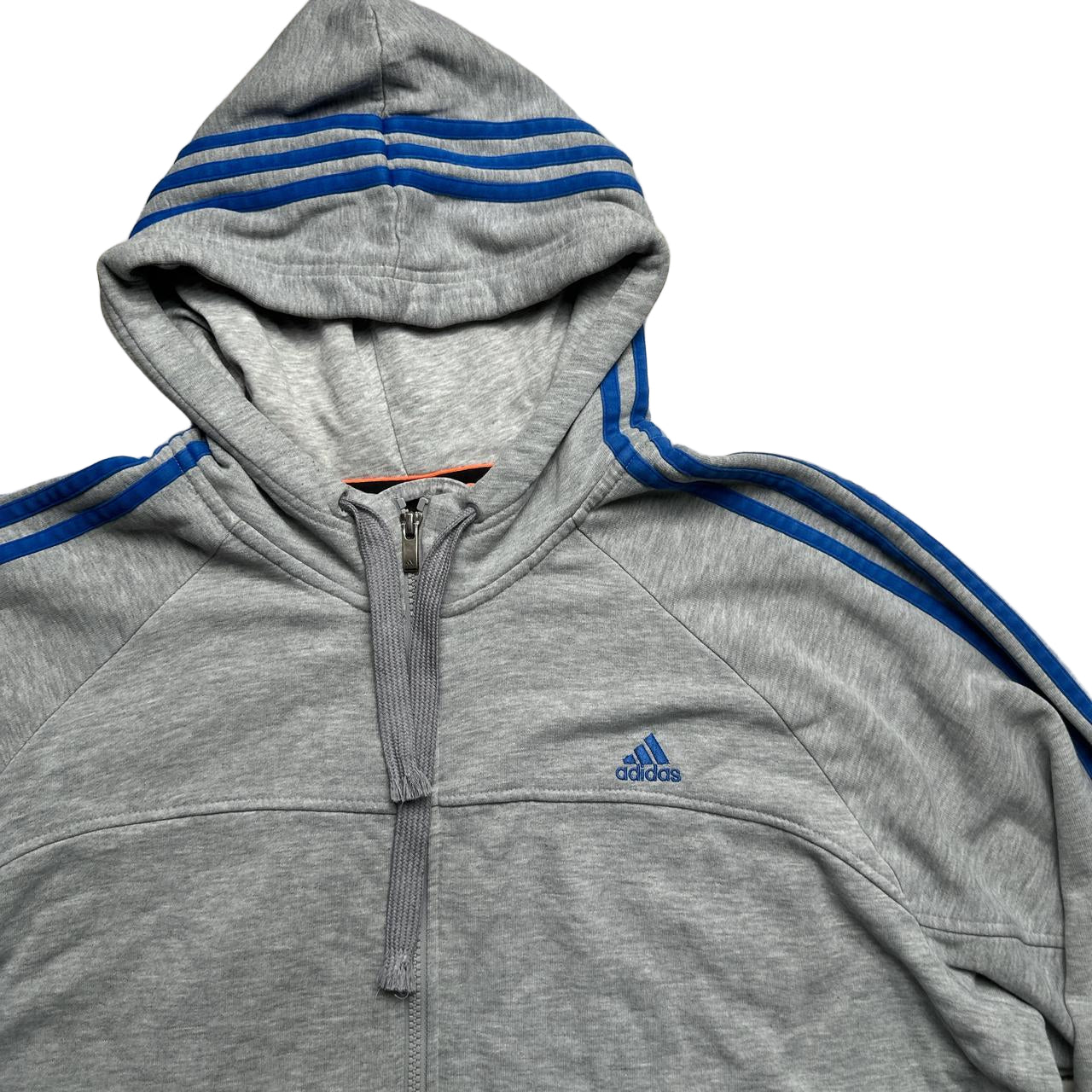Adidas Performance Essentials Grey and Blue Three Stripe Hoodie (2XL)