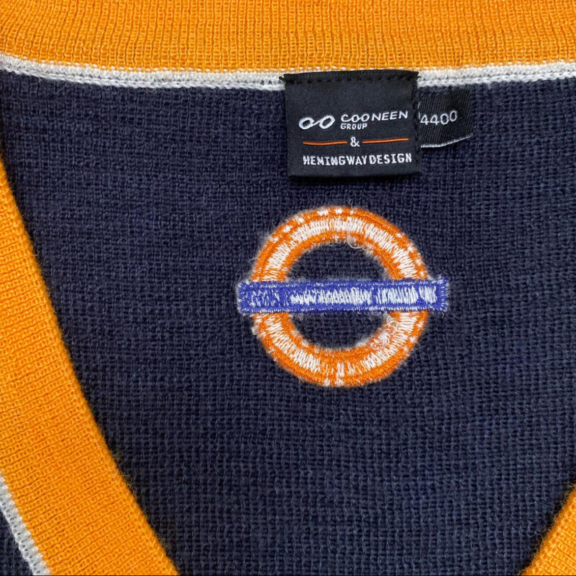 Navy and Orange V Neck Jumper workwear (L)