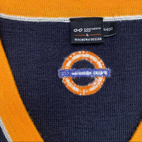 Navy and Orange V Neck Jumper workwear (L)