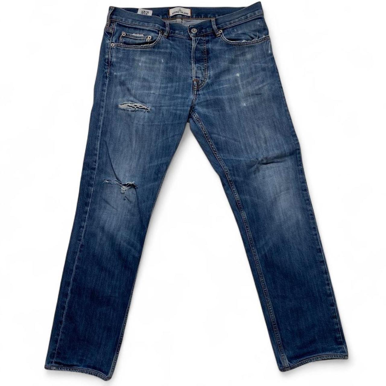 Stone Island Light Blue Straight Distressed Jeans (32W)