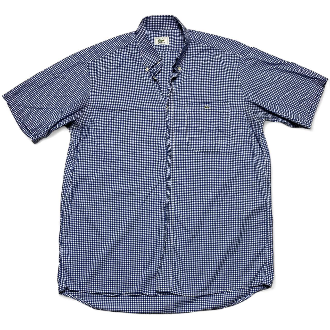 Lacoste Blue and White Vintage Short Sleeve Plaid Checked Shirt (L)