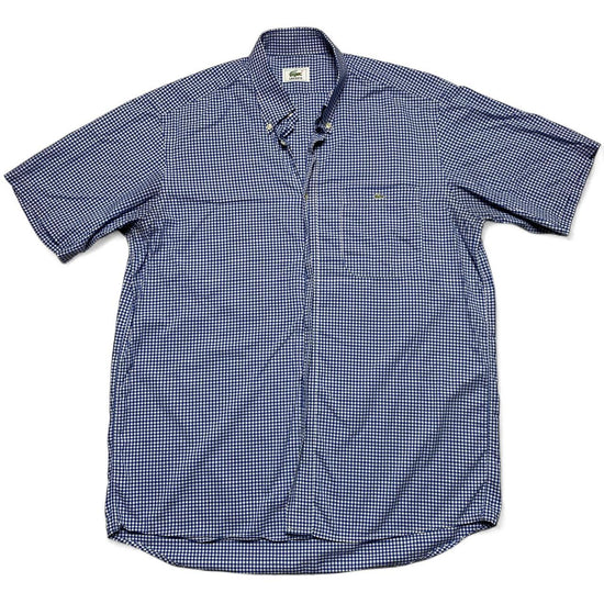 Lacoste Blue and White Vintage Short Sleeve Plaid Checked Shirt (L)