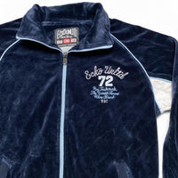 Ecko UNLTD Vintage Velour Navy Baby Blue and White Tracksuit Jacket (M)