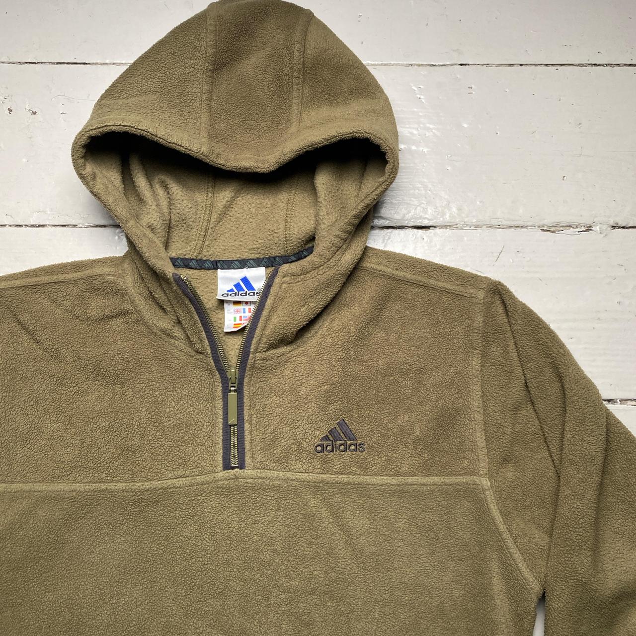 Adidas Olive Khaki Green Quarter Zip Fleece Hoodie