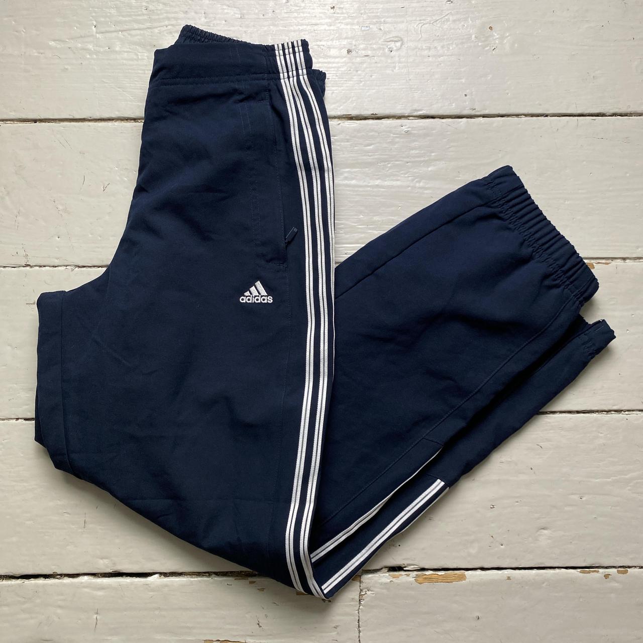 Adidas Navy and White Shell Trackpant Bottoms