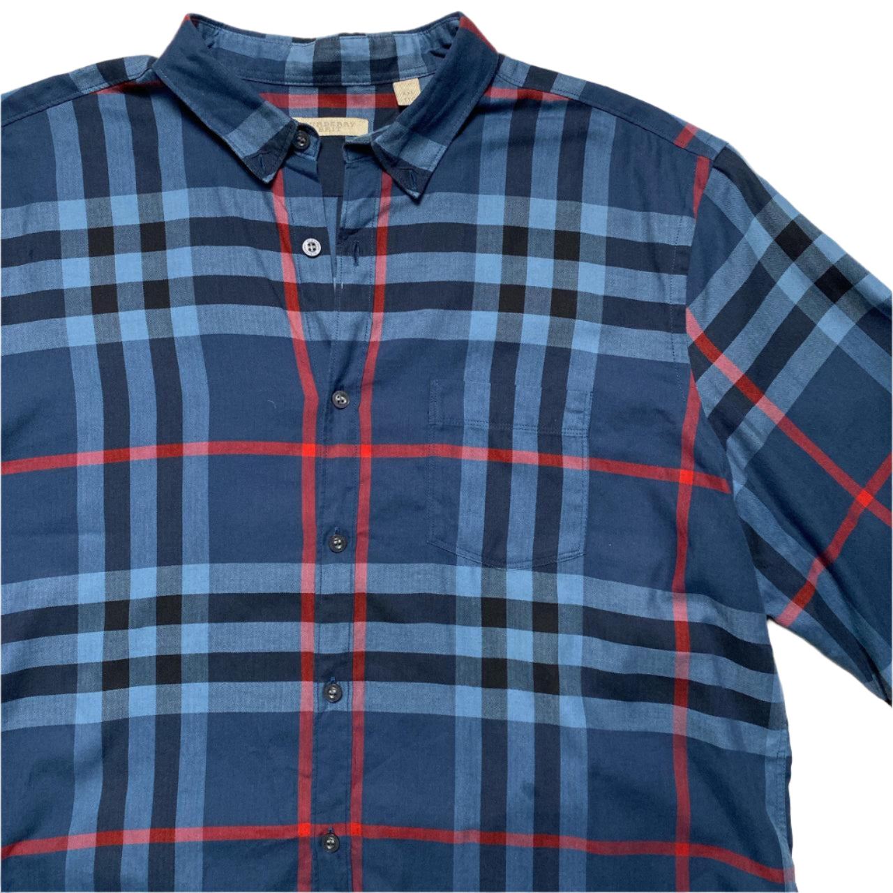 Burberry Brit Nova Check Blue Black and Red Long Sleeve Shirt (2XL)