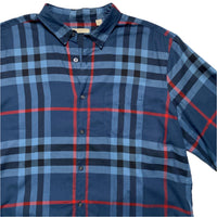Burberry Brit Nova Check Blue Black and Red Long Sleeve Shirt (2XL)