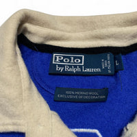 Ralph Lauren Polo Blue and White Merino Wool Long Sleeve Polo Shirt (S)