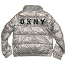 DKNY Silver and Black Puffer Jacket (M)