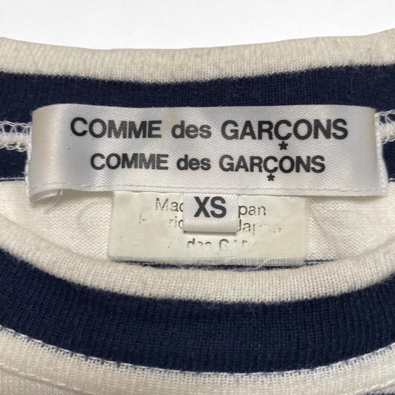 Comme des Garcons Womens Bow Striped Navy and White Long Sleeve T Shirt (XS)