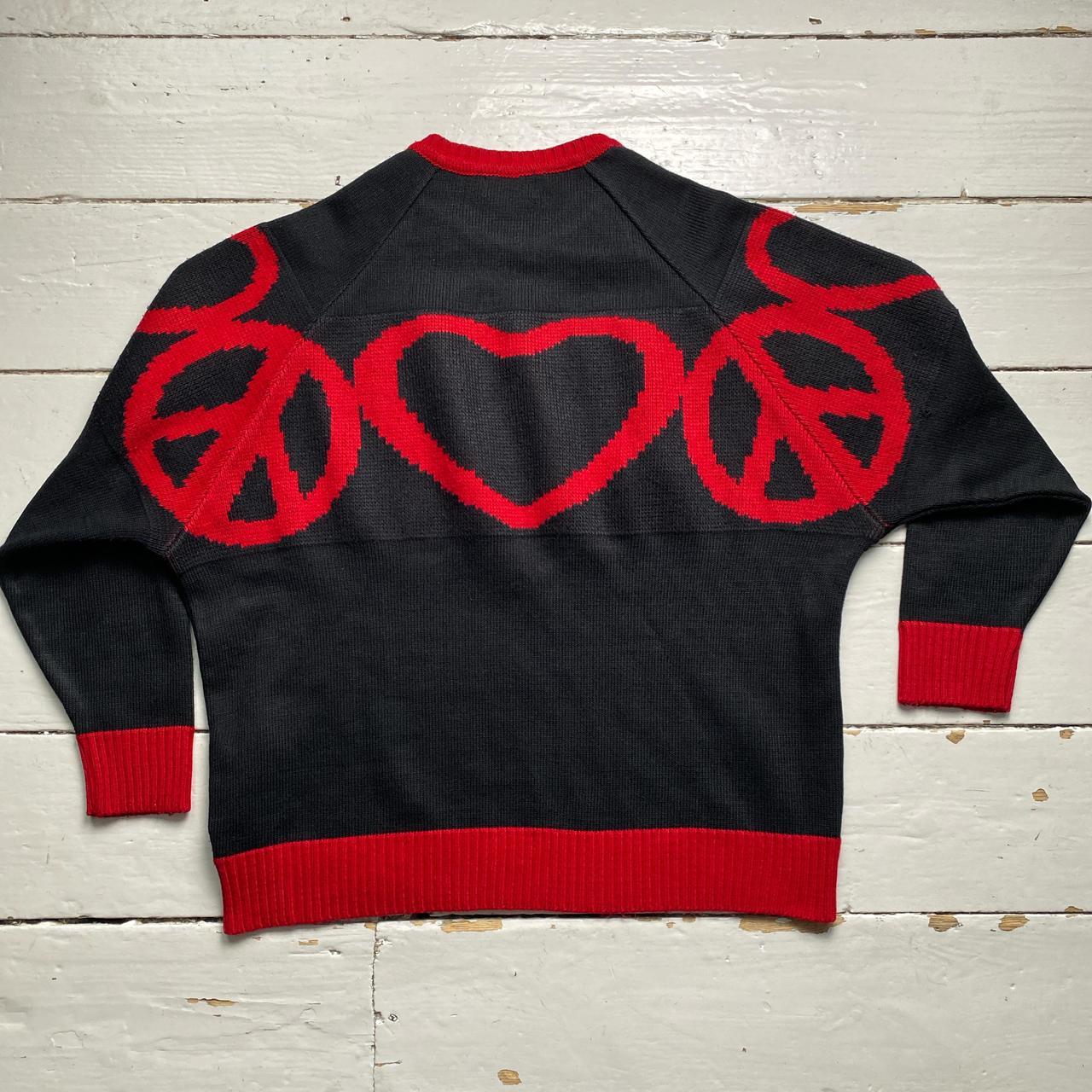 Moschino Jeans Vintage Black and Red Peace and Love Jumper