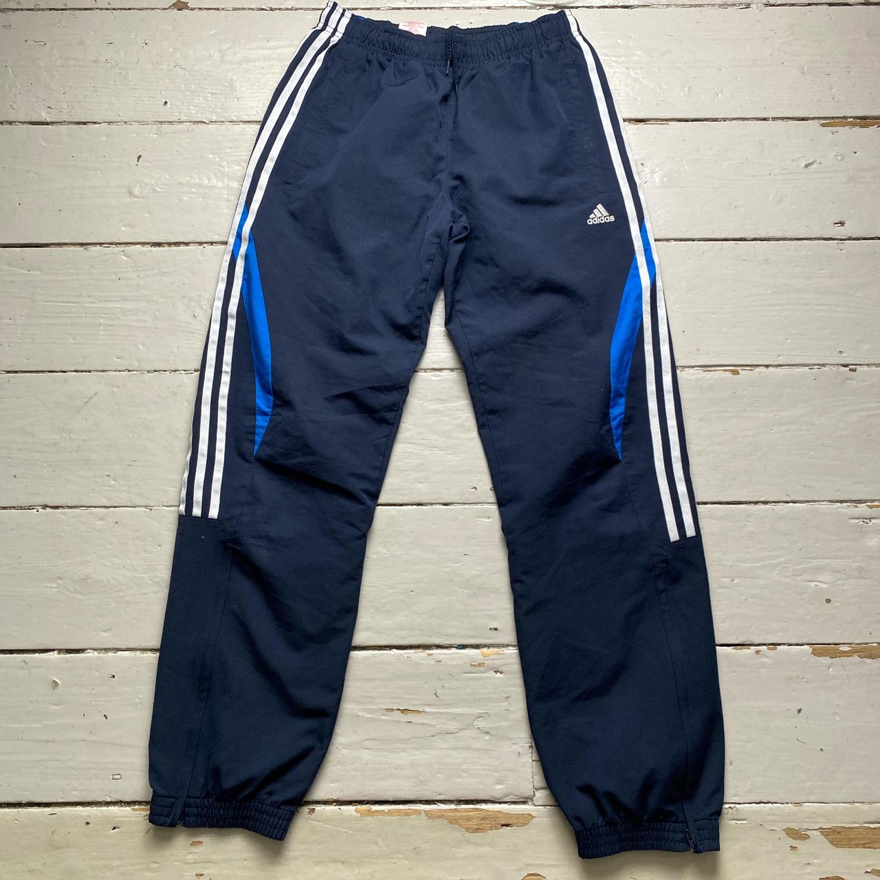 Adidas Navy Blue and White Shell Trackpant Bottoms