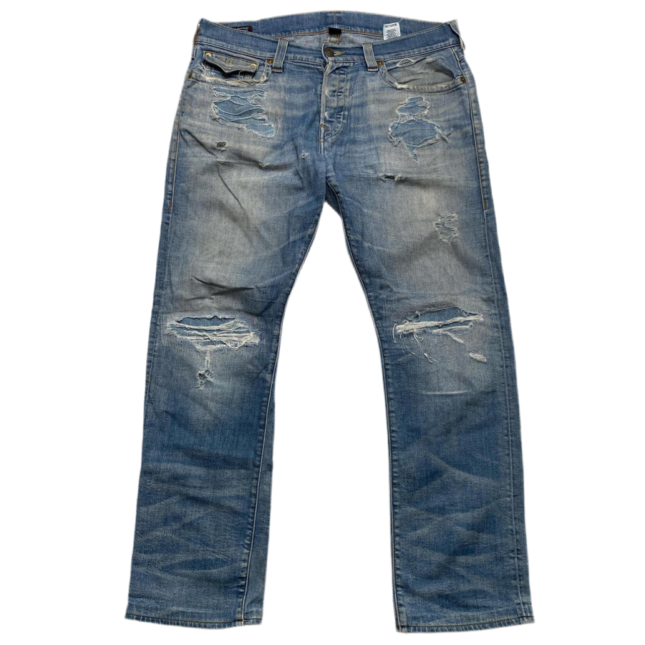 True Religion Ricky Baggy Light Blue Distressed Jeans (36W)