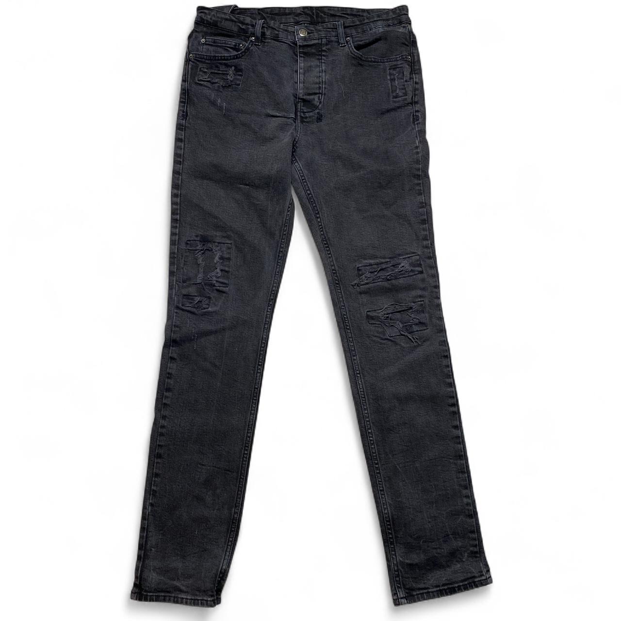 Ksubi Charcoal Grey Slim Distressed Patchwork Slim Jeans (34W)