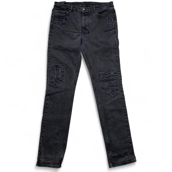 Ksubi Charcoal Grey Slim Distressed Patchwork Slim Jeans (34W)