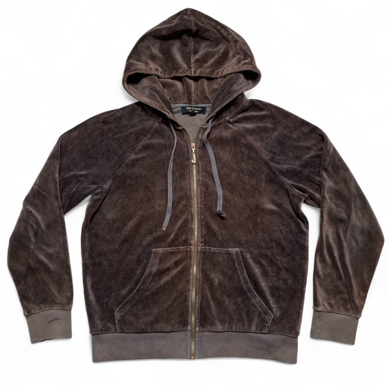 Juicy Couture Womens Velour Brown Jewel Zip Hoodie