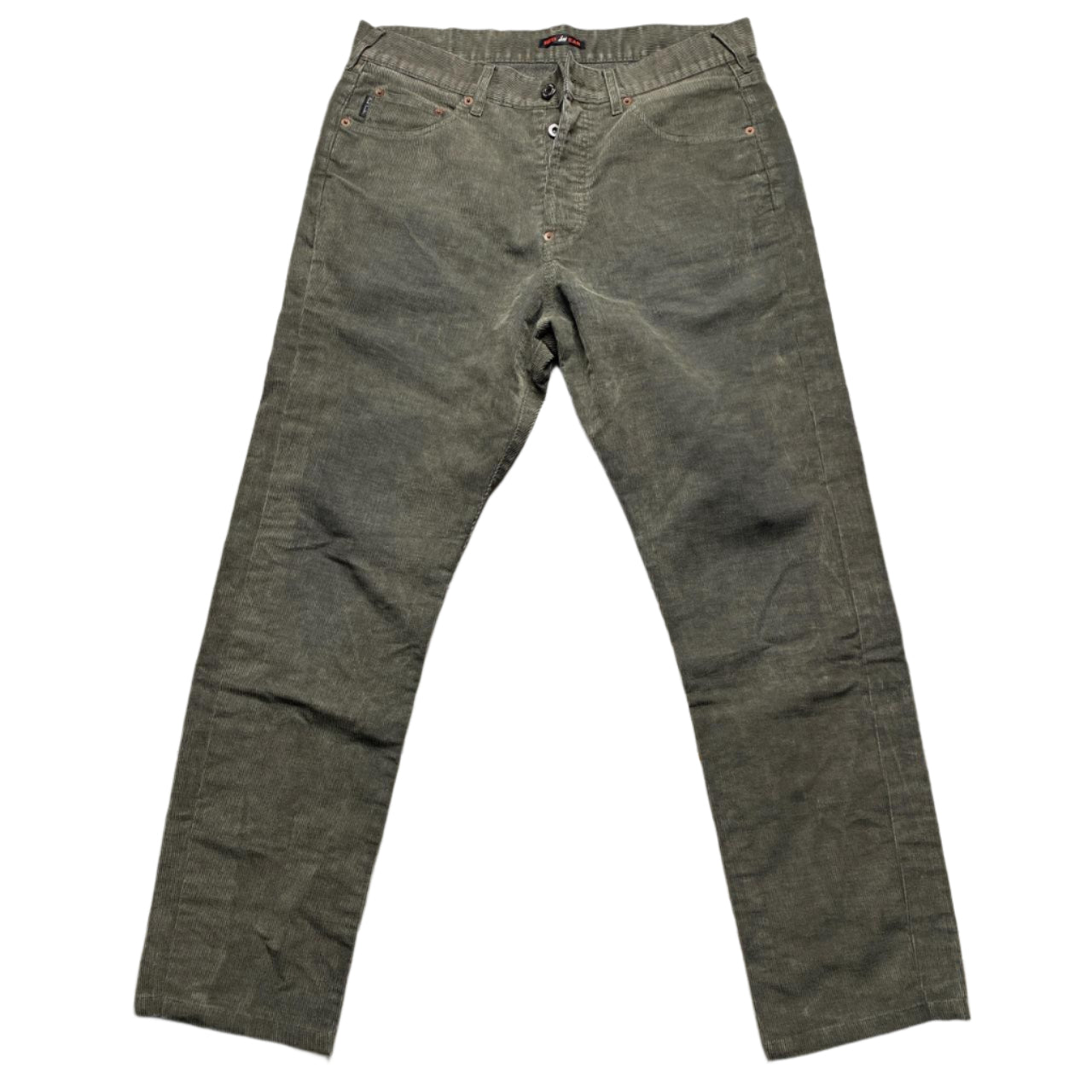 Paul Smith Red Ear Corduroy Baggy Khaki Olive Green Jeans (34W)