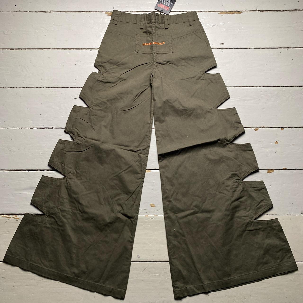 Criminal Damage Rib Cut Baggy Parachute Combat Slit Cargo Trousers Khaki Green and Orange