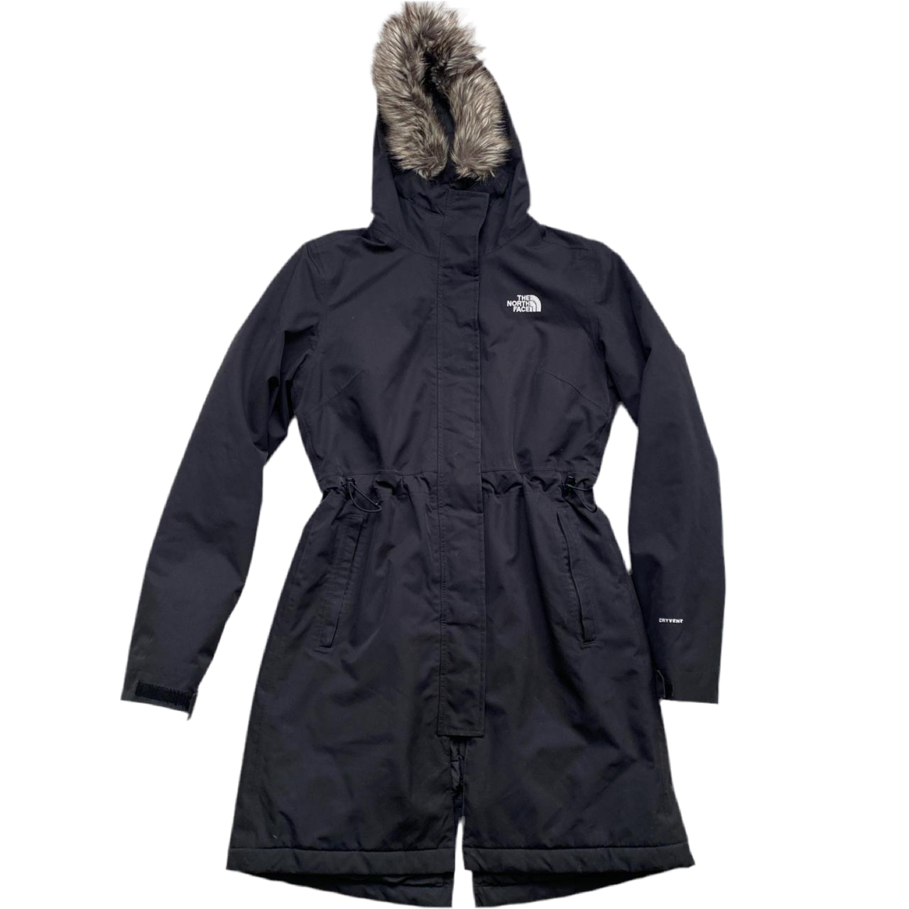 The North Face Dryvent Womens Black and White Parka Fur Trim Coat (M)