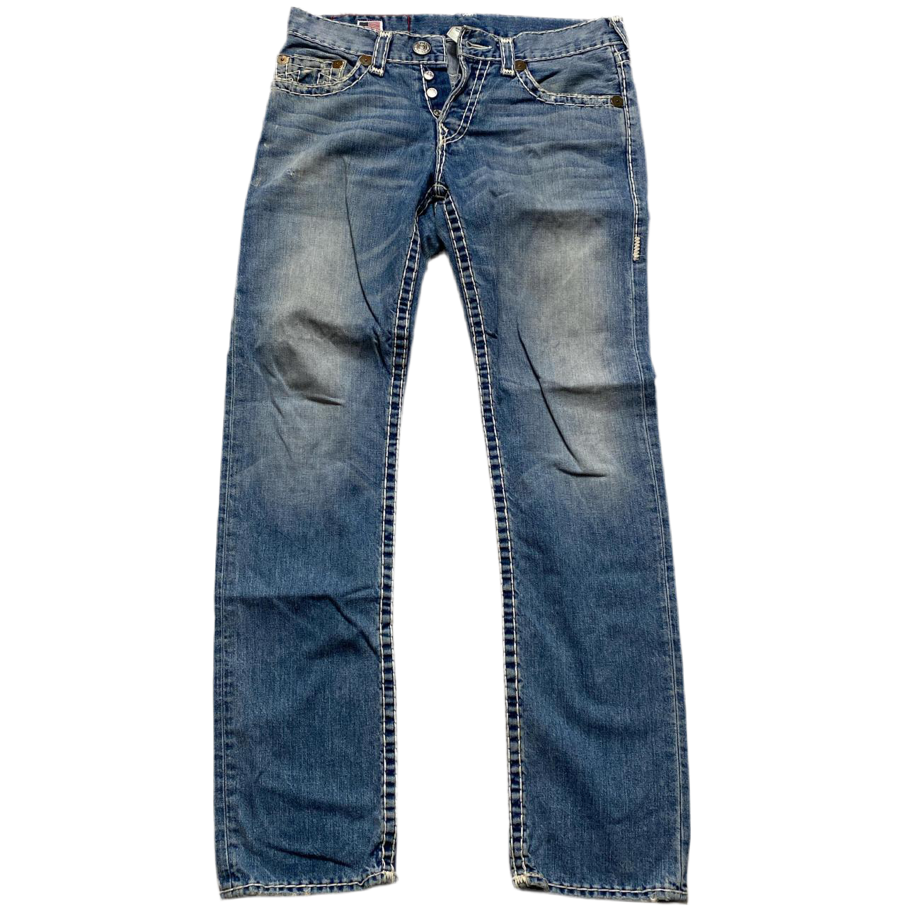True Religion Geno Super T Blue and White Big Stitch Baggy Jeans (32W)