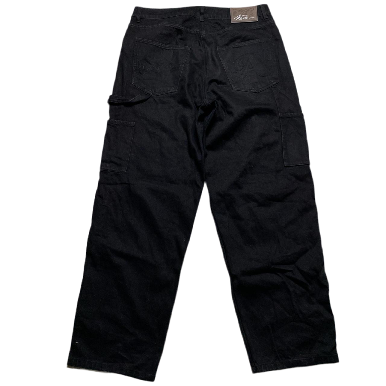 A1 Denim Baggy Carpenter Black and White Embroidery Jeans (34W)