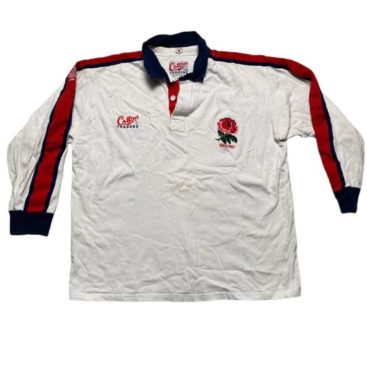 England Rugby Vintage Cotton Traders Polo Long Sleeve Shirt (L)