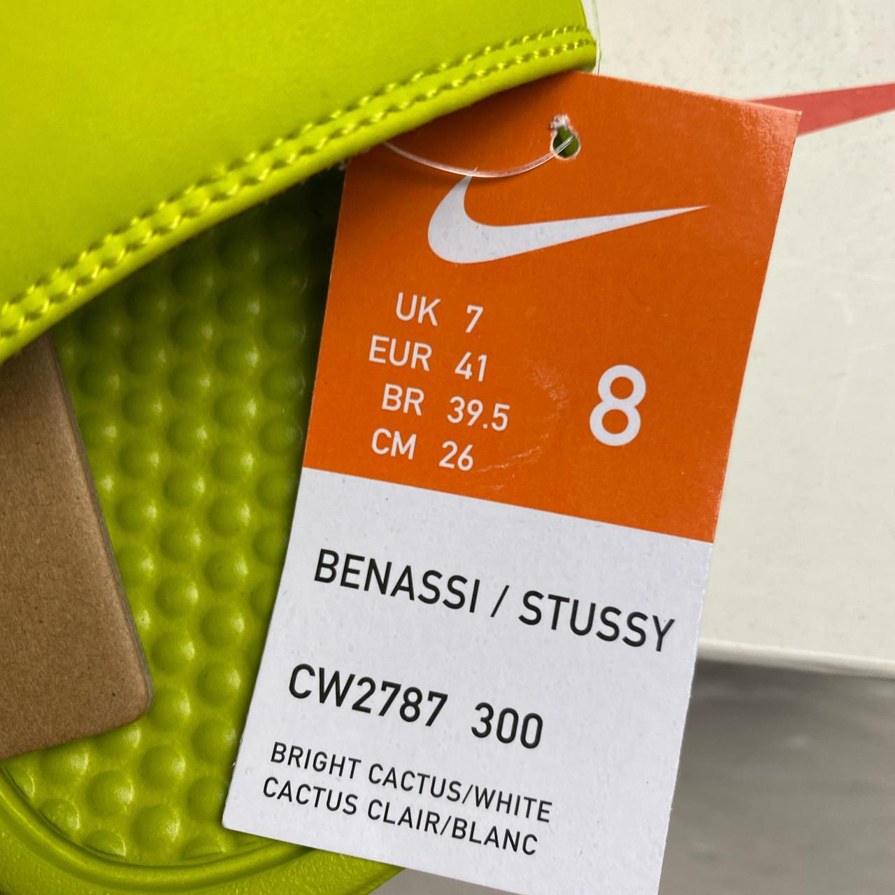 Nike Stussy Benassi Slider Flip Flops Light Cactus Green and White