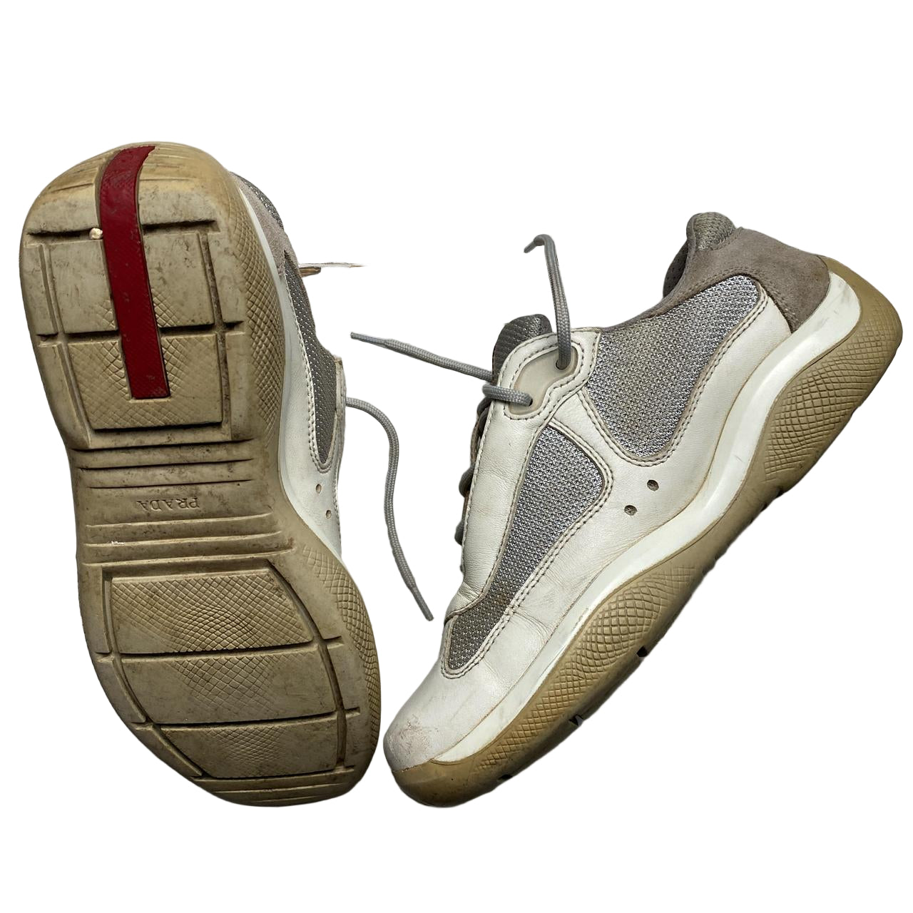 Prada Americas Cup White and Silver Vintage Trainers (UK 3)