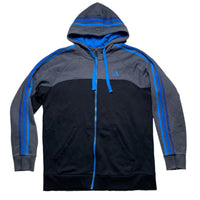 Adidas Performance Essentials 3 Stripe Grey Black and Tri Blue Hoodie (L)