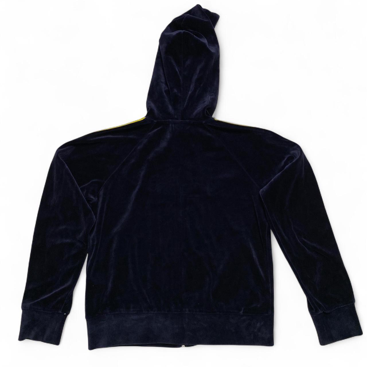 Adidas Vintage y2k Navy Velour Yellow and Green Stripes Hoodie
