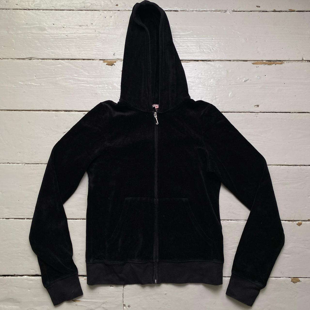 Juicy Couture Black and Pink Diamante Velour Hoodie