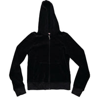 Juicy Couture Black and Pink Diamante Velour Hoodie (M)