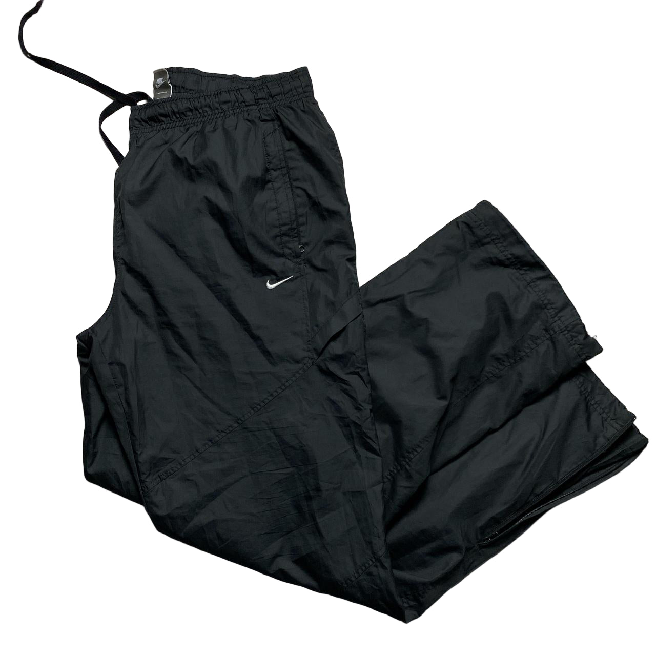 Nike Swoosh Black and White Baggy Shell Trackpant Bottoms (XL)