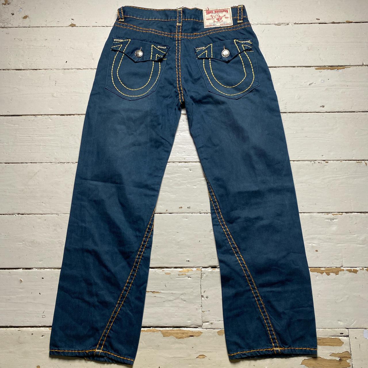 True Religion Joey Big Stitch Baggy Navy Orange and Yellow Jeans