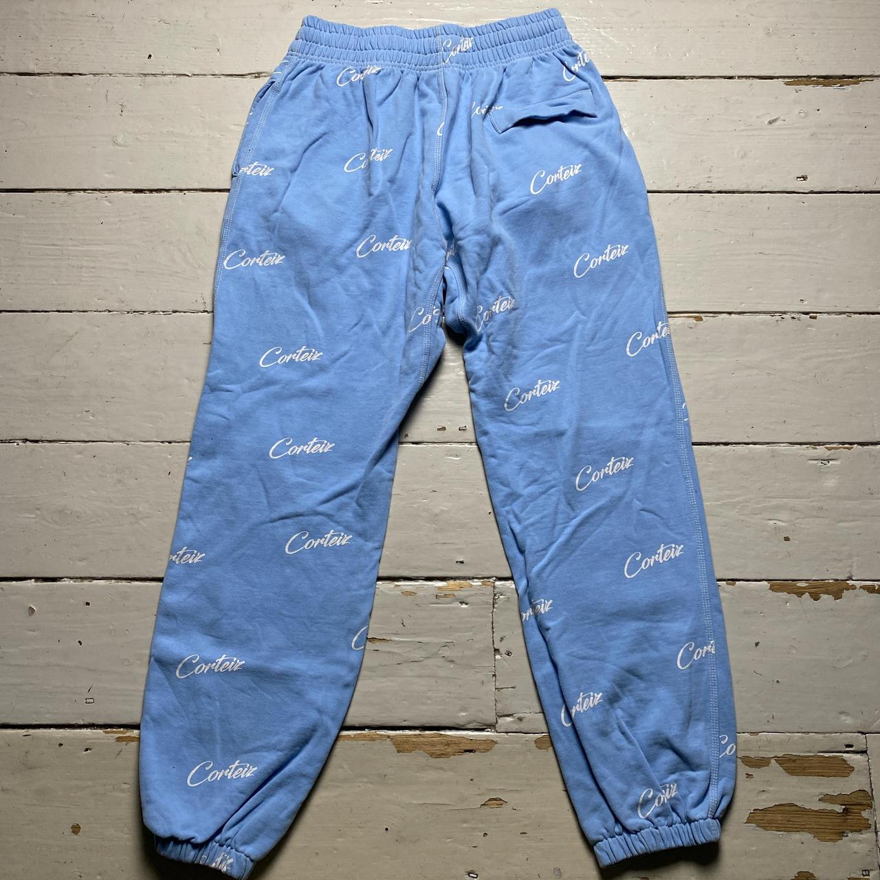 Corteiz Baby Blue and White Script Baggy Joggers