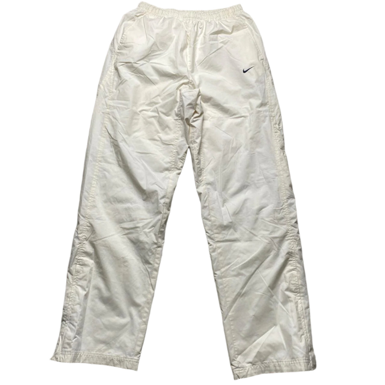 Nike Cream White and Navy Swoosh Baggy Trackpant Shell Bottoms (M)
