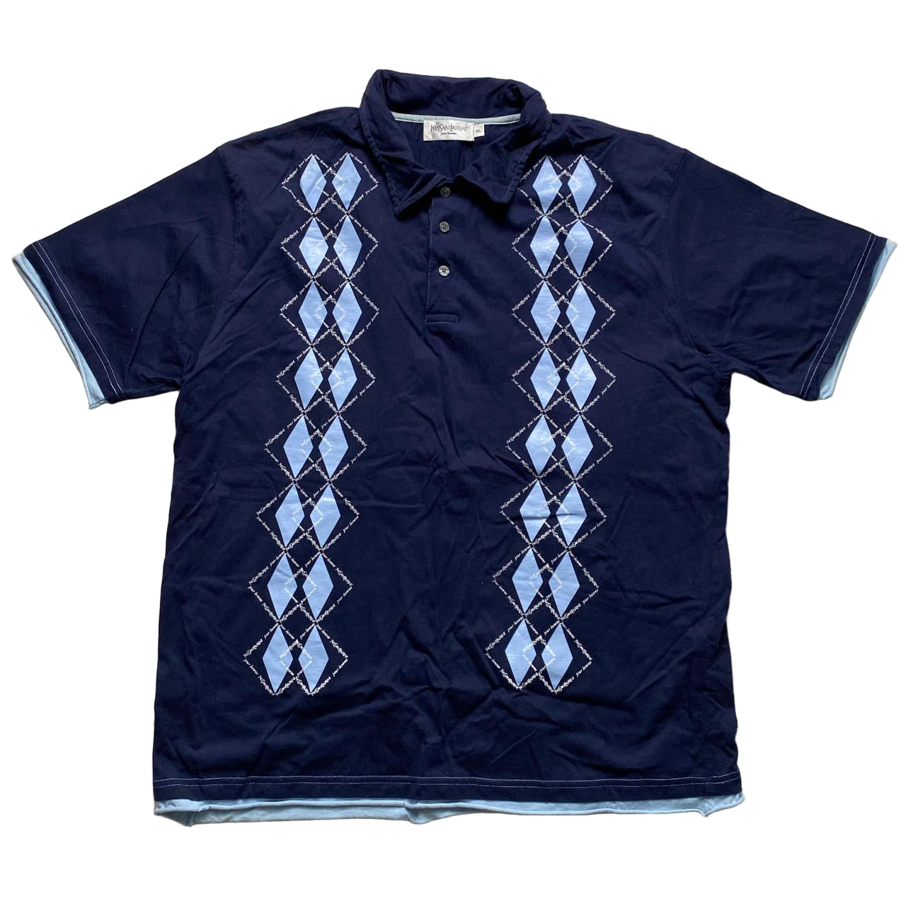 Yves Saint Laurent Navy Repeat Diamond Logo YSL Vintage Polo Shirt (2XL)