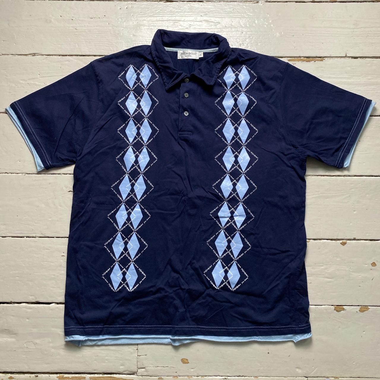 Yves Saint Laurent Navy Repeat Diamond Logo YSL Vintage Polo Shirt