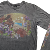Stussy Hawaiian Motorbiker Girl Grey Floral Long Sleeve T Shirt (S)