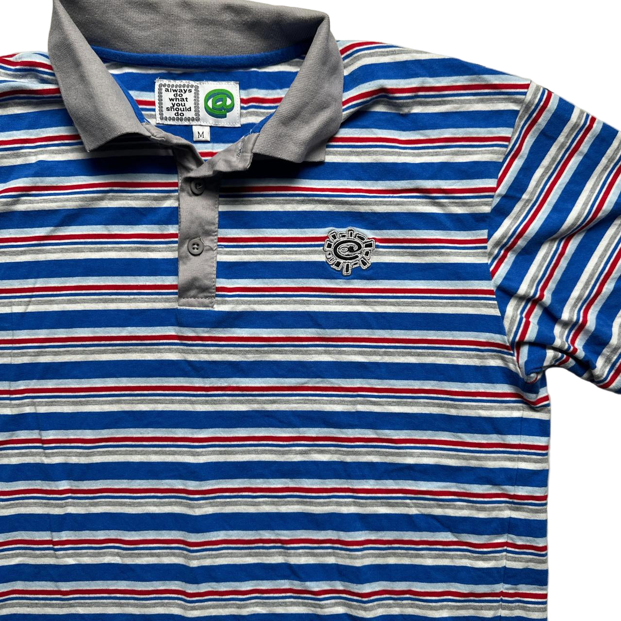 Always Do What You Should Do Education Lake Elsinore Eyes Blue Red and White Stripe Polo (M) Shirt