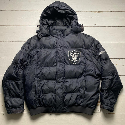 NFL Raiders Reebok Vintage Black Grey and White Puffer Jacket