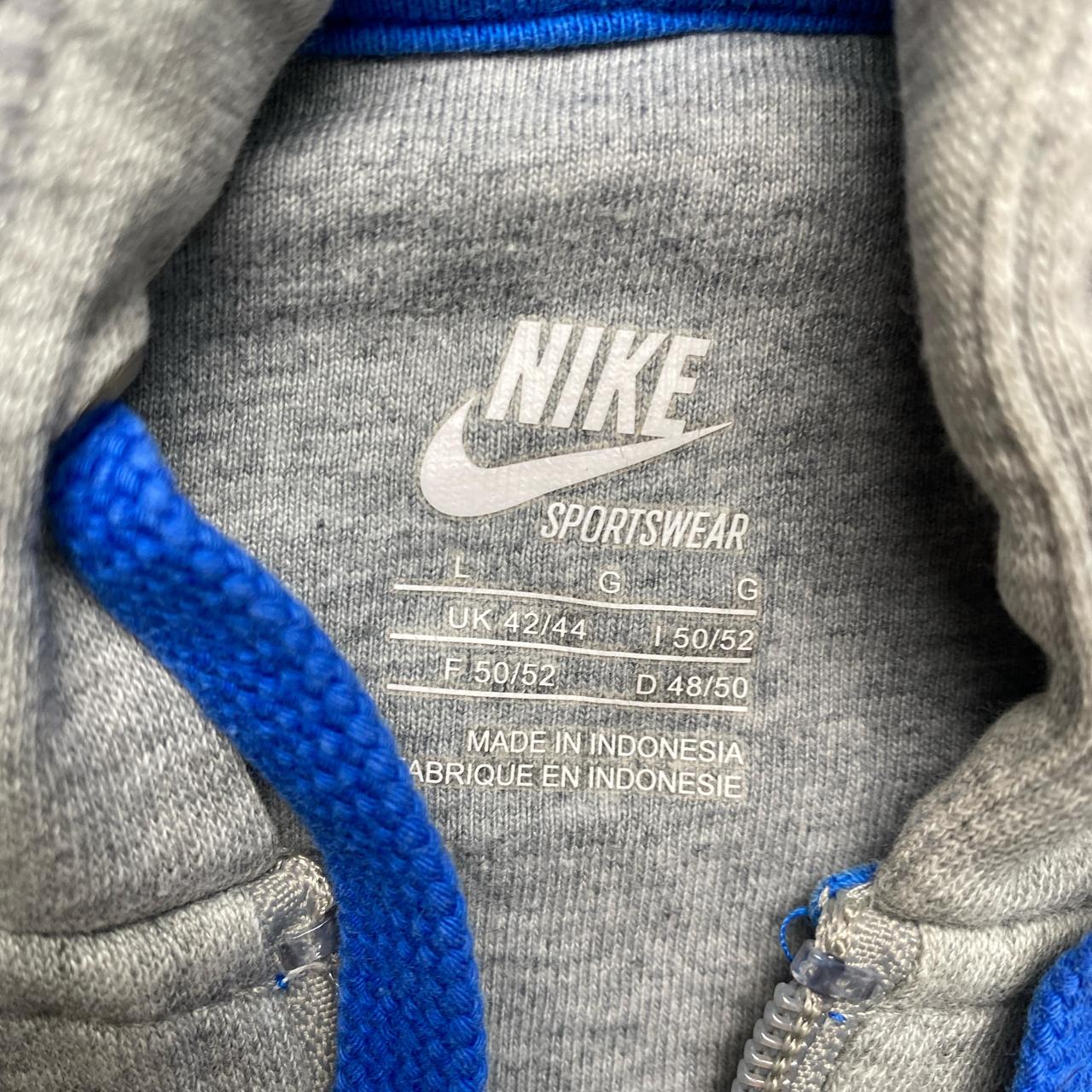 Nike Grey and Blue Swoosh Vintage Hoodie