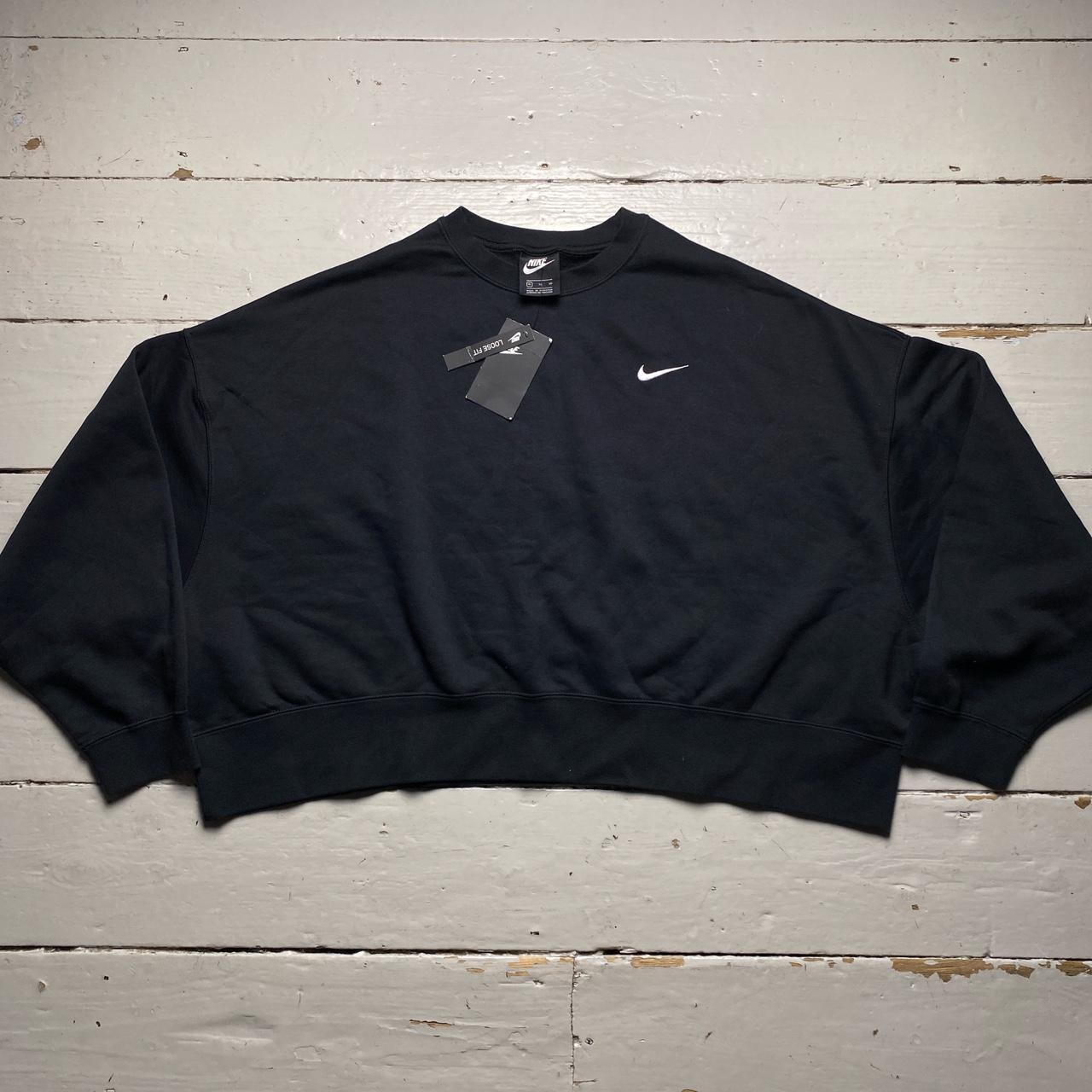 Nike Cropped Black and White Swoosh Baggy Jumper