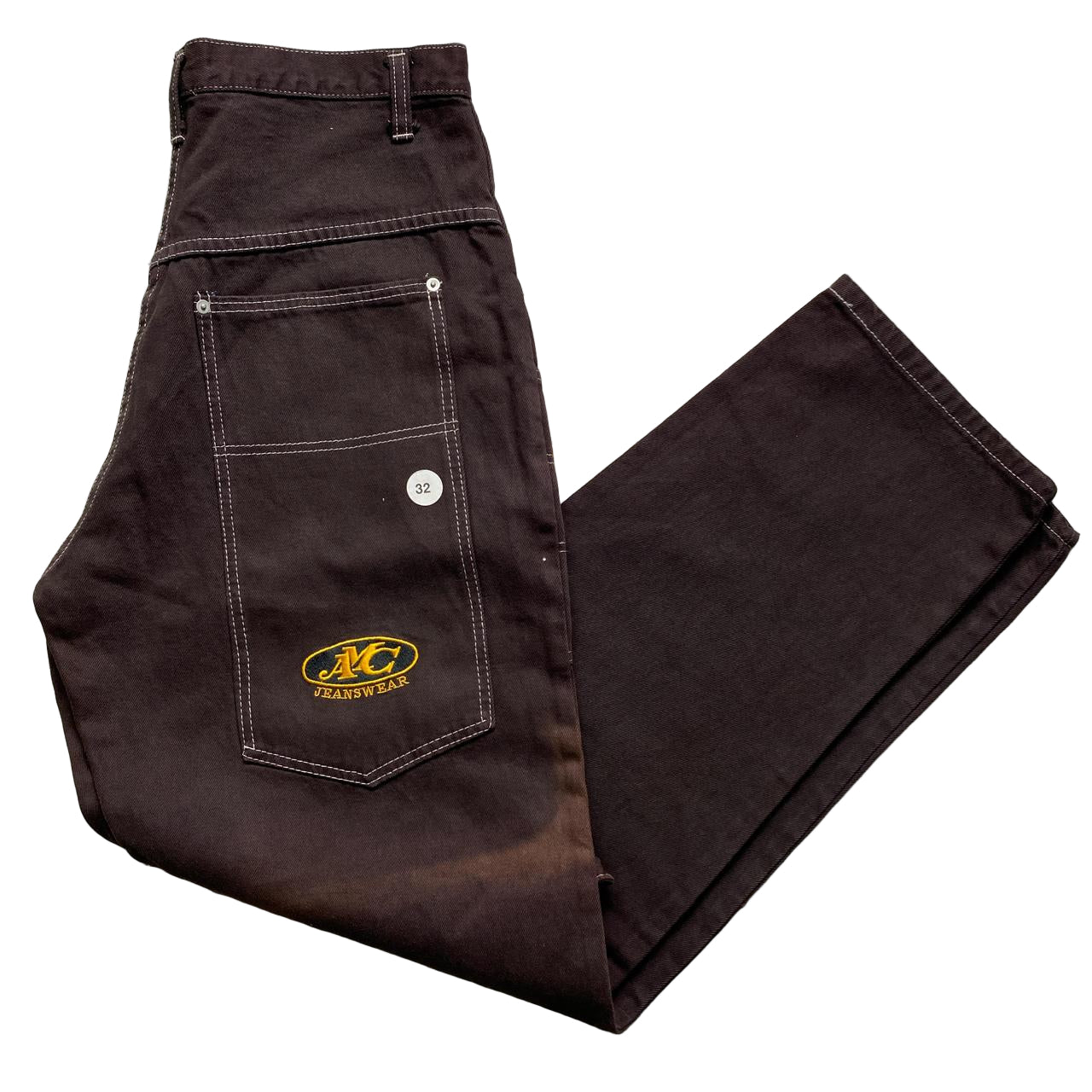 AMC Jeanswear Vintage 90’s Baggy Brown White Stitch Cargo Carpenter Jeans (32W)