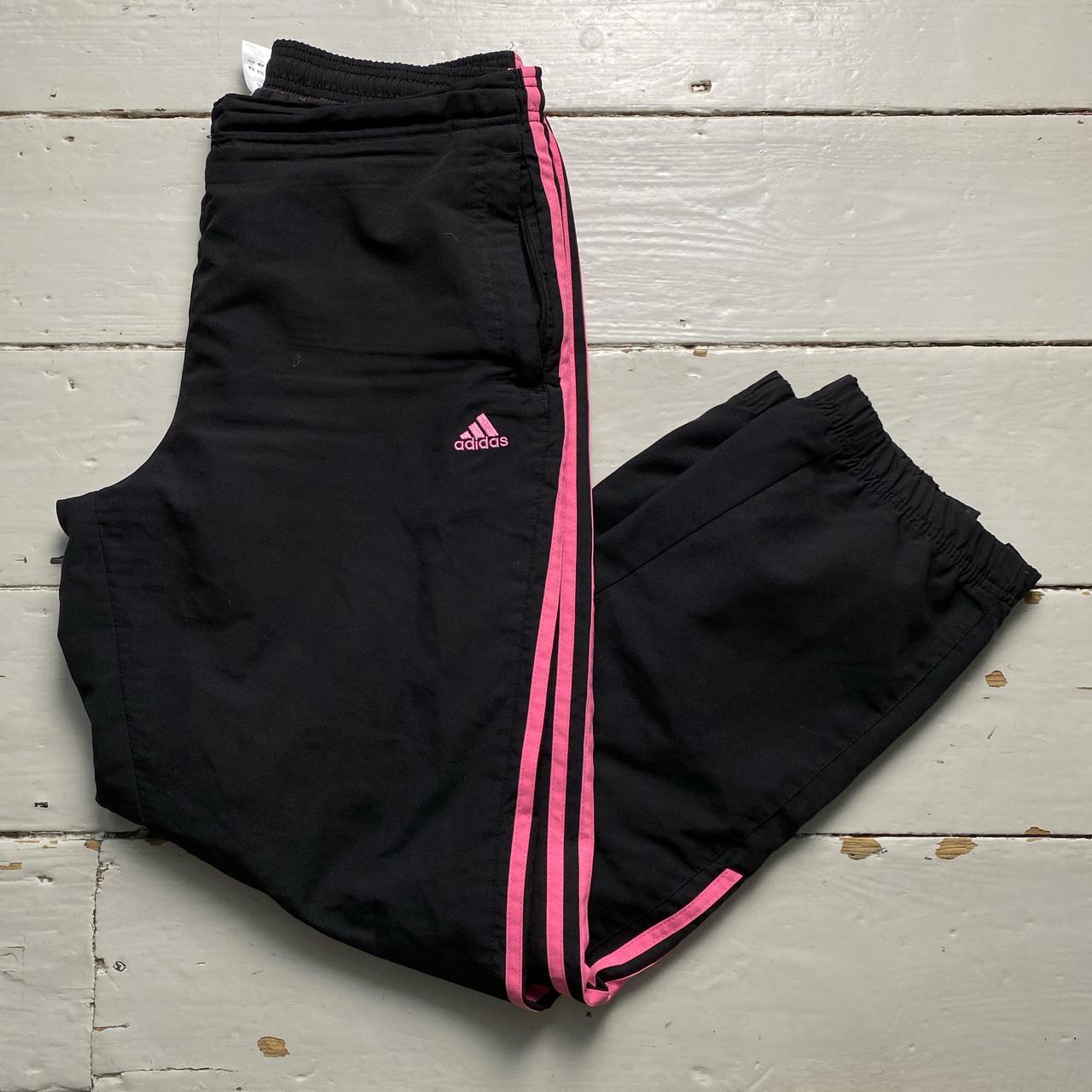 Adidas Womens Vintage Black and Pink Shell Baggy Trackpant Bottoms